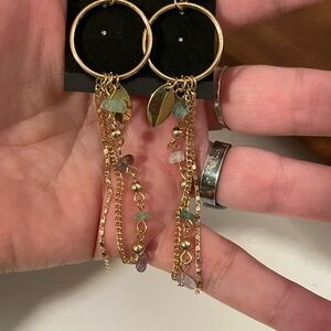 Gold, Green and purple Dangle Earrings